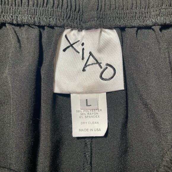 XIAO Wide Leg Crop Pants Button Accent Lagenlook Elastic Waist Black USA Large - Picture 2 of 8